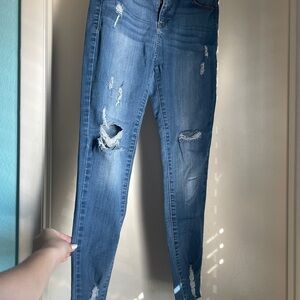 Denim&Co Distressed Skinny Jeans in Blue